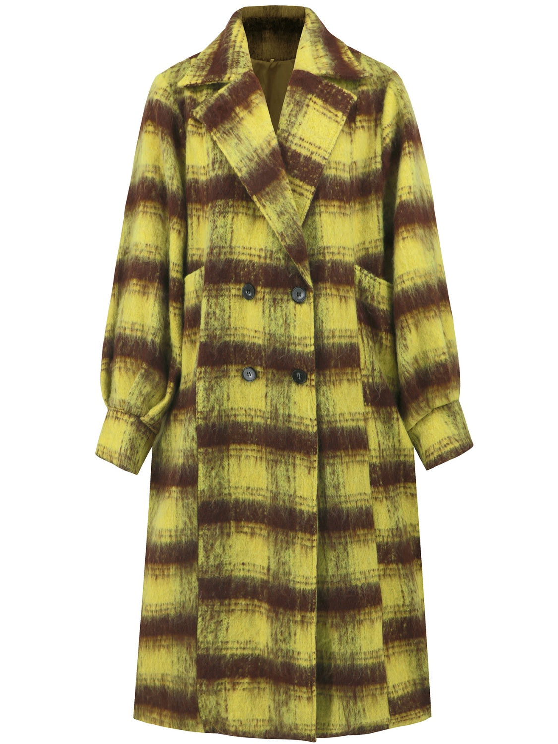 Contrast Double-Breasted Long Sleeve Longline Coat - felvior