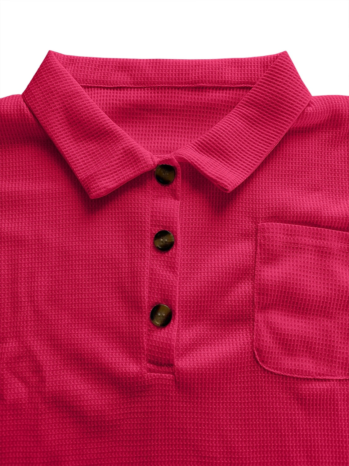 Waffle-Knit Short Sleeve Polo Shirt - felvior