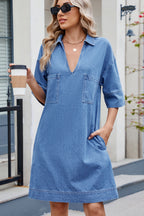 Johnny Collar Half Sleeve Denim Dress