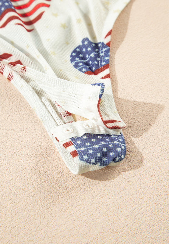 US Flag Heart Mock Neck Long Sleeve Bodysuit - felvior