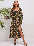 Flounce Sleeve Slit Midi Dress - felvior