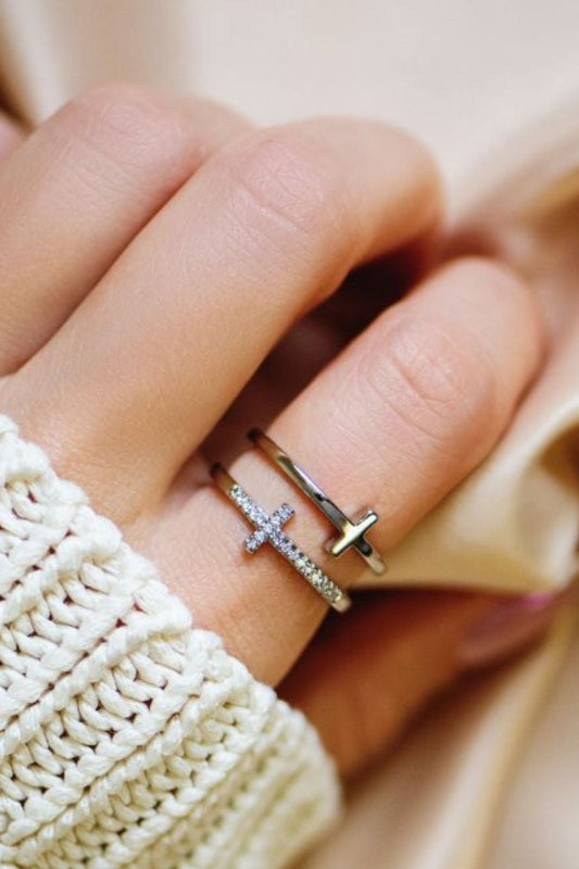 925 Sterling Silver Inland Zircon Cross Ring - felvior