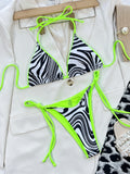 Zebra Print Halter Neck Bikini Set - felvior