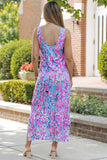 Printed Round Neck Slit Sleeveless Dress - felvior