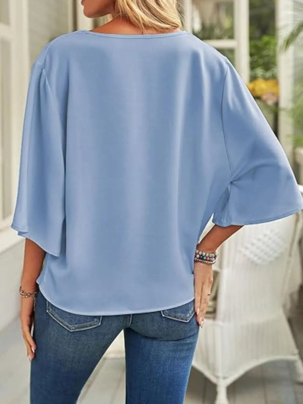 Full Size Ruched Three-Quarter Sleeve Blouse Plus Size