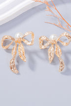Synthetic Pearl Necklace, Bow Necklace and Bow Earrings Jewelry Set