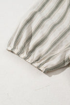 Stripe Frilled Tie Neck Short Sleeve Blouse