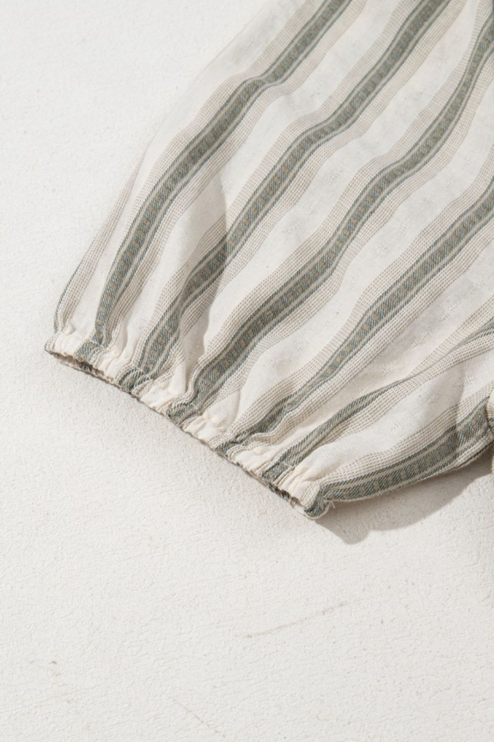 Stripe Frilled Tie Neck Short Sleeve Blouse