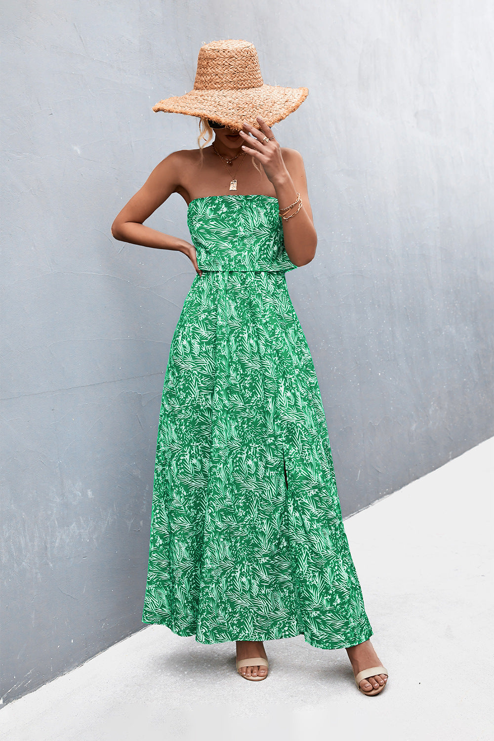 Strapless Split Maxi Dress - felvior