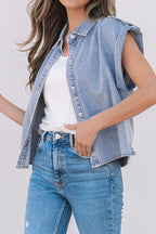 Snap Down Cap Sleeve Denim Top