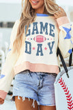GAME DAY Star Patch Round Neck Long Sleeve Sweatshirt - felvior