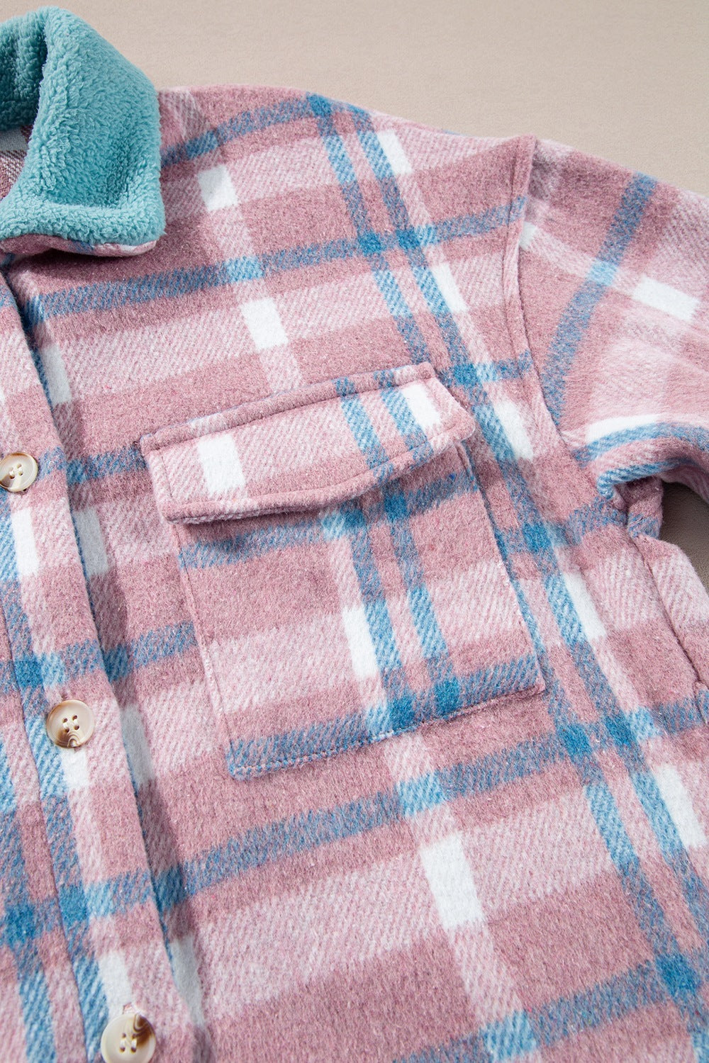 Plaid Collared Neck Flap Pockets Shacket - felvior