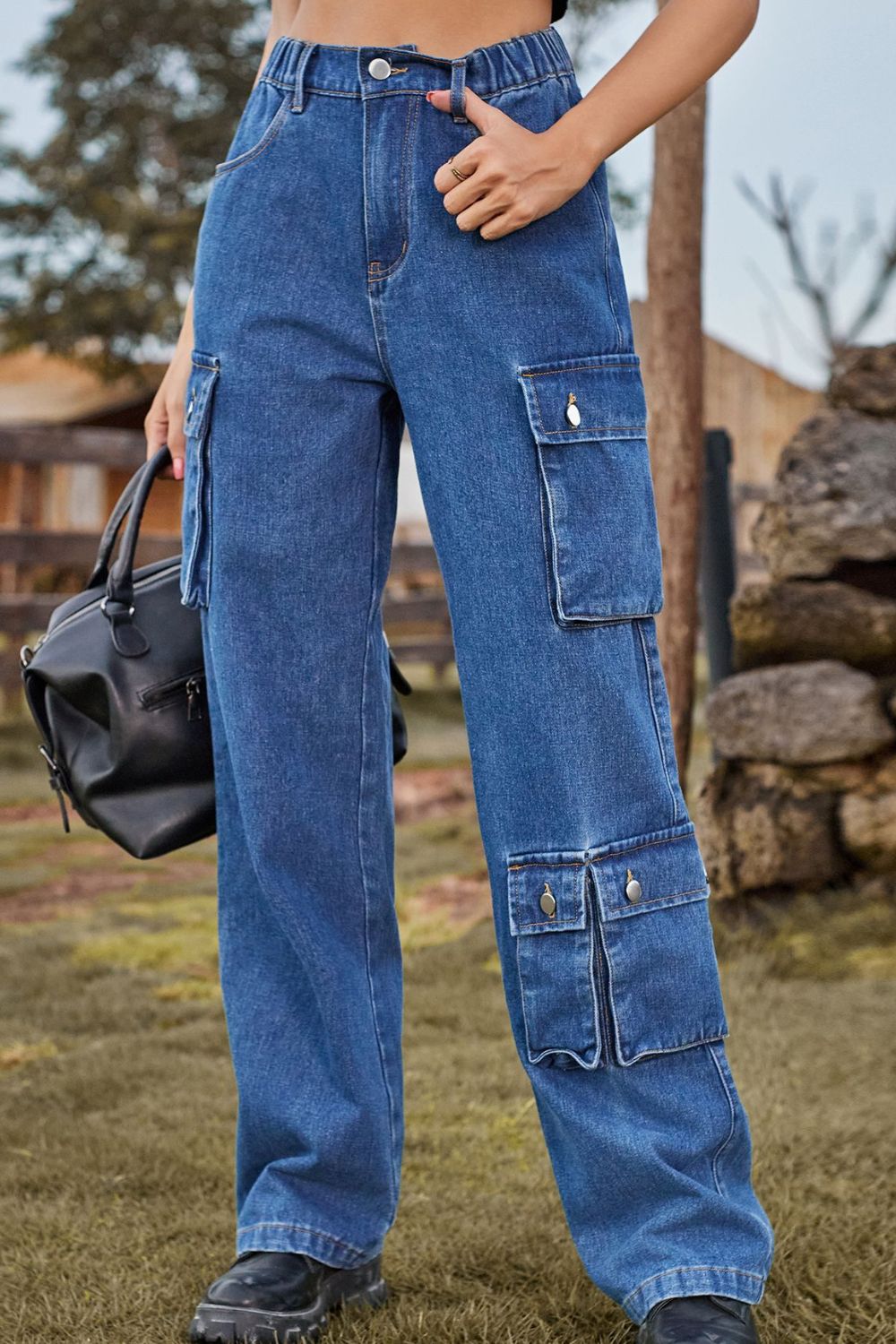 Loose Fit Long Jeans with Pockets - felvior