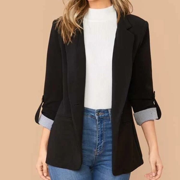 Lapel Collar Roll-Tab Sleeve Blazer - felvior