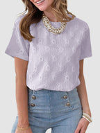 Eyelet Round Neck Short Sleeve Top