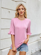 Florira Round Neck Ruffled Half Sleeve T-Shirt