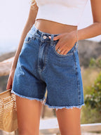 Raw Hem High Waist Denim Shorts