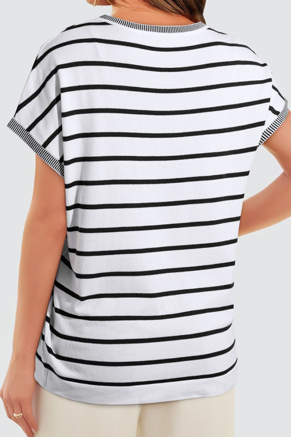 Striped Short Sleeve Knit Top - felvior