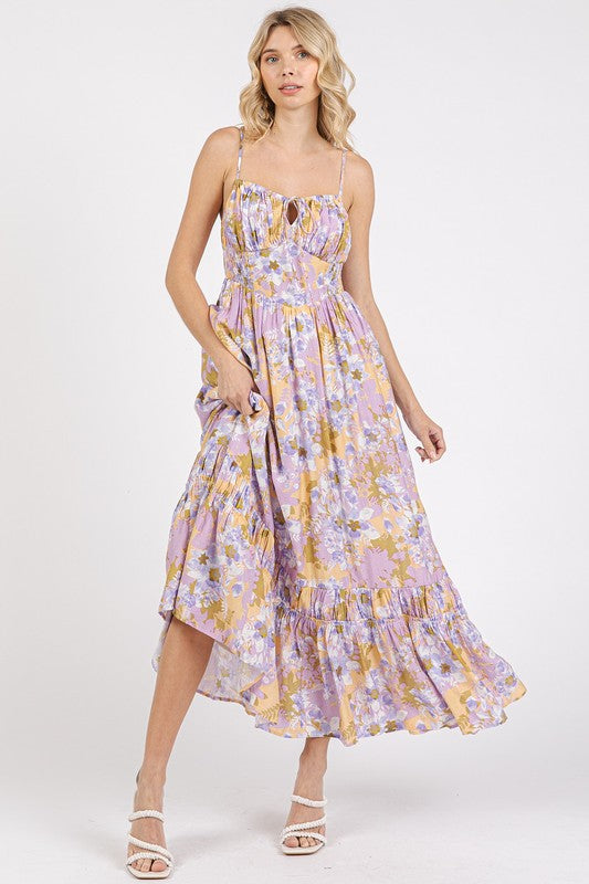 Mittoshop Floral Smocked Back Ruffled Hem Maxi Cami Dress - felvior