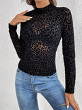 Leopard Mock Neck Long Sleeve Top - felvior