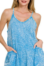 Zenana Acid Crinkle Washed Spaghetti Strap Romper