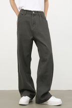 Men's Half Elastic Waist Jeans with Pockets