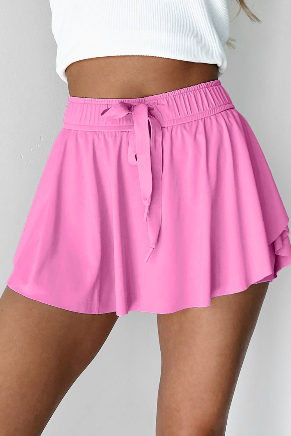 Drawstring High Waist Lined Active Skorts - felvior