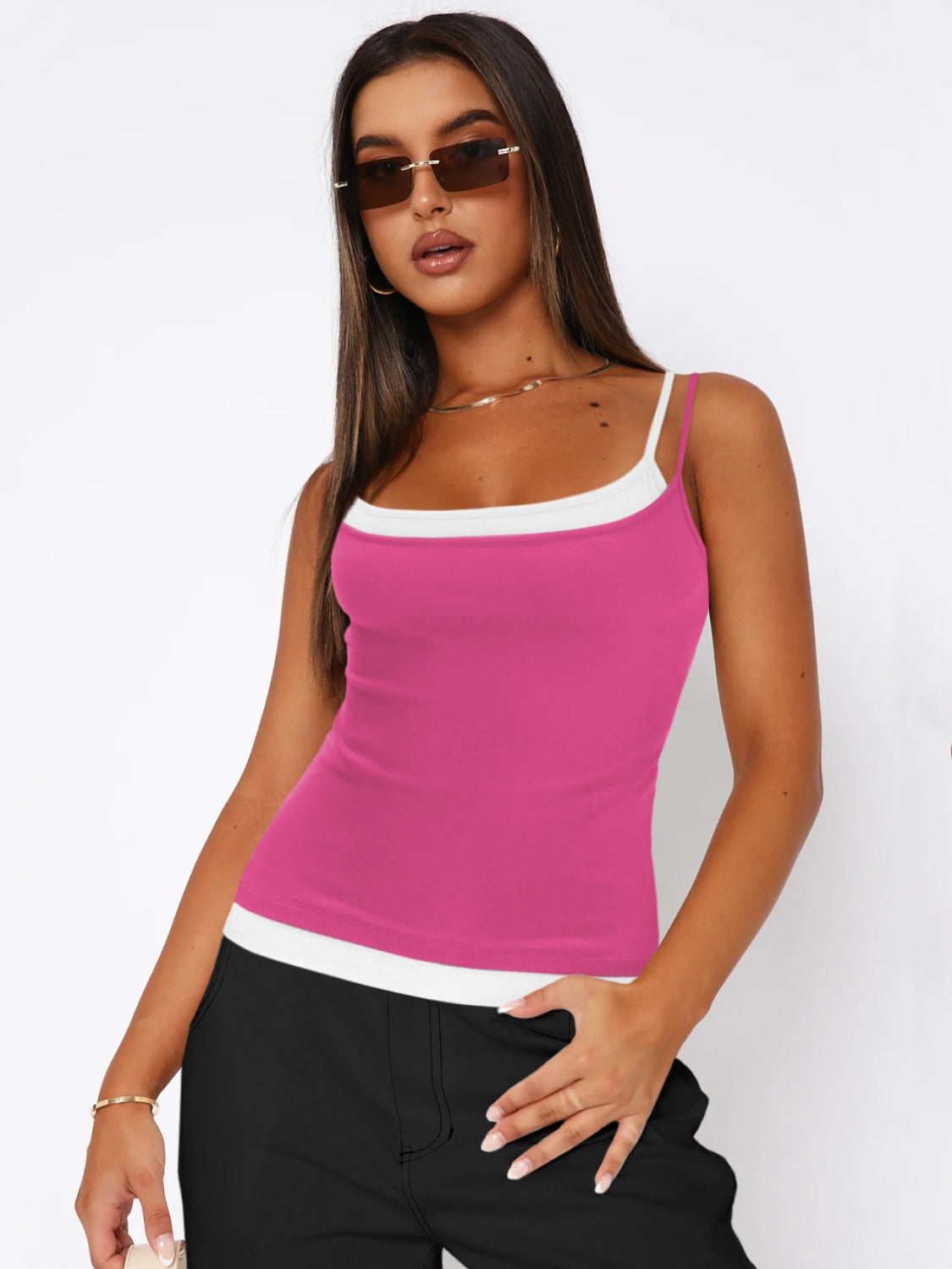 Faux Layered Square Neck Cropped Cami - felvior