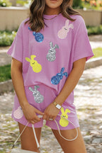 Ribbed Sequined Easter Bunny T-Shirt and Shorts Set