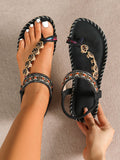 Toe Loop PU Leather Flats Sandals - felvior