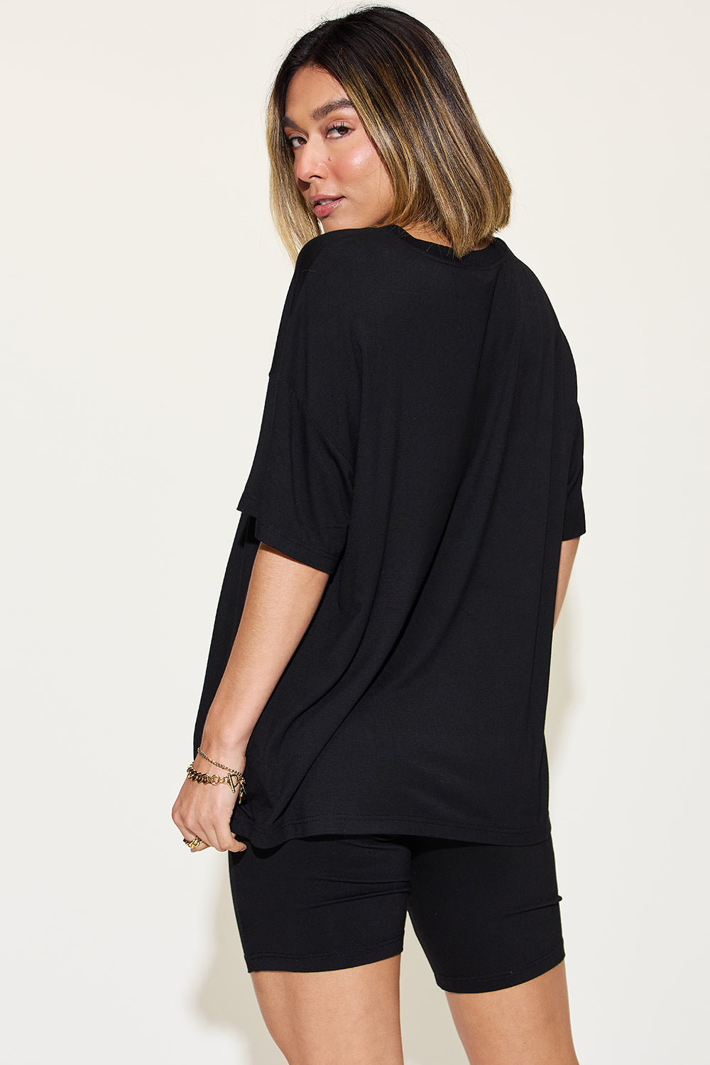 Basic Bae Full Size V-Neck Drop Shoulder T-Shirt and Shorts Set - felvior