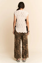 Davi & Dani Ribbon Bow Ties Scalloped Trim Knit Semi Crop Top