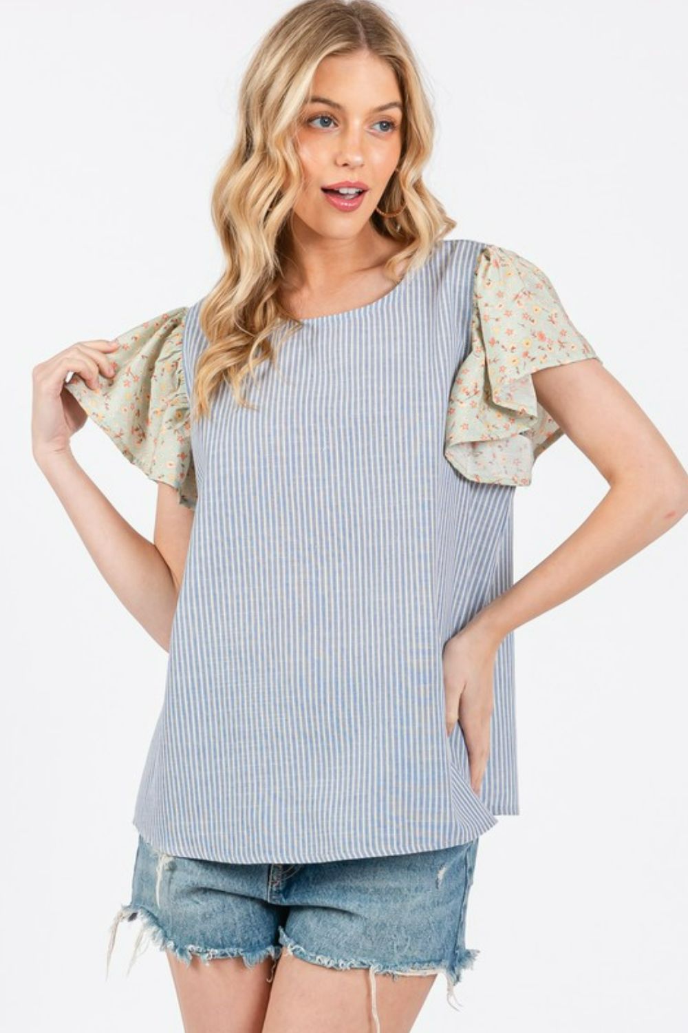 Ces Femme Round Neck Floral Short Sleeve Top - felvior