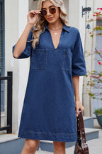 Johnny Collar Half Sleeve Denim Dress