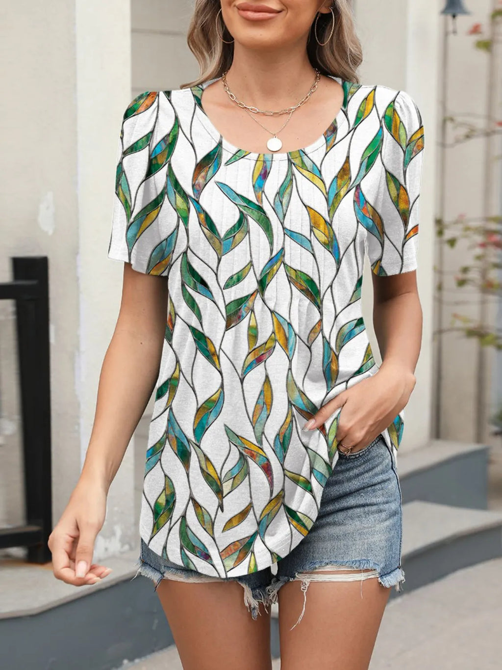 Floral Round Neck Short Sleeve Top