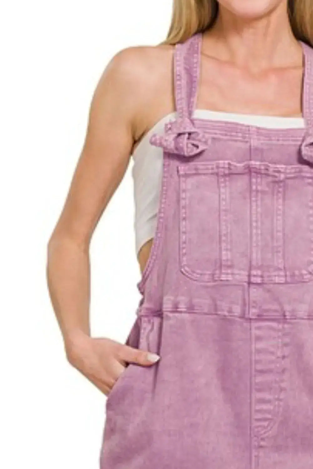 Zenana Washed Knot Strap Relaxed Fit Overalls