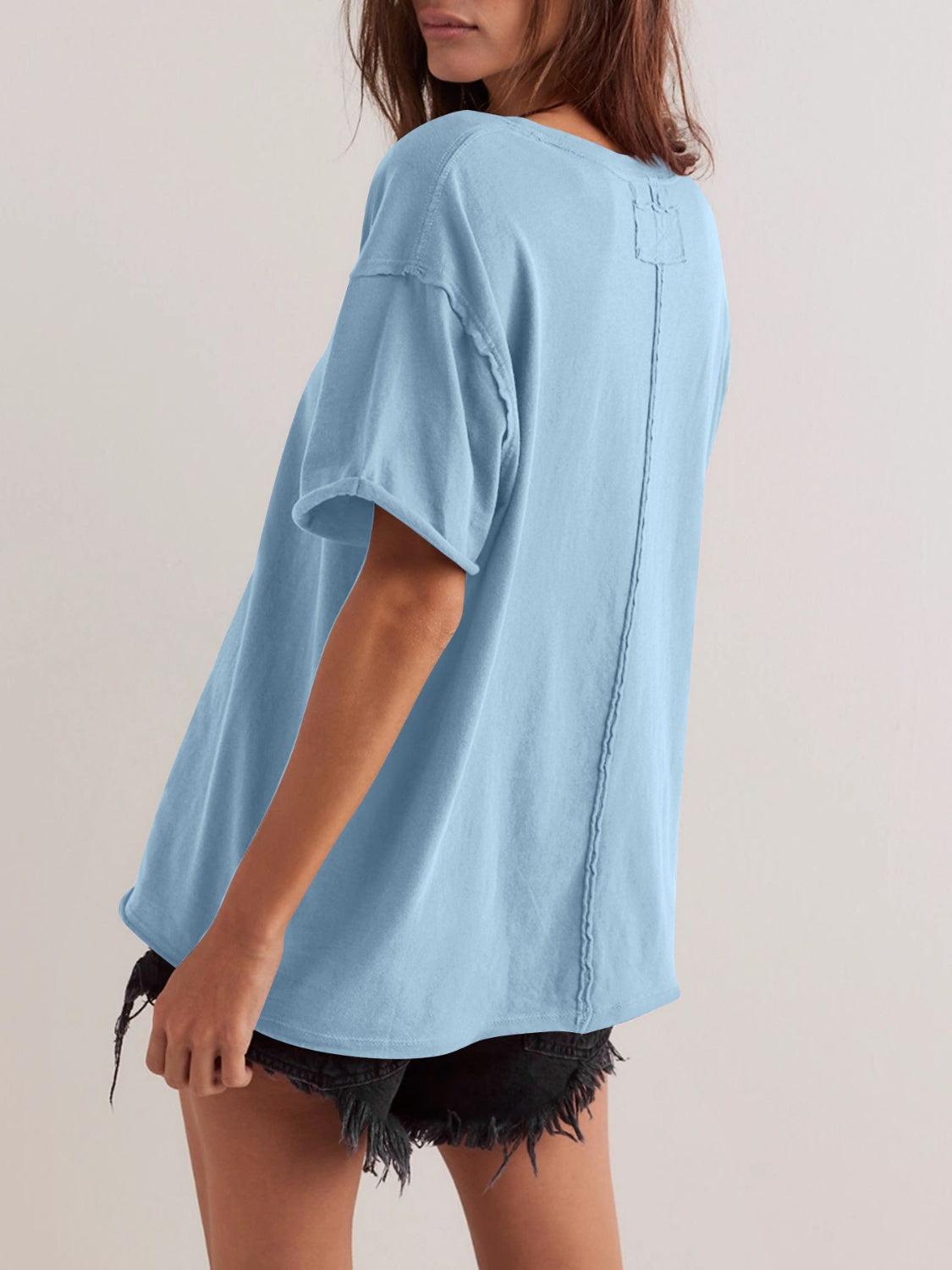Lovelet Exposed Seam Round Neck Half Sleeve T-Shirt Secondary image