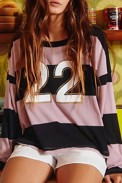 High-Low Color Block Round Neck Long Sleeve T-Shirt Hauptbild