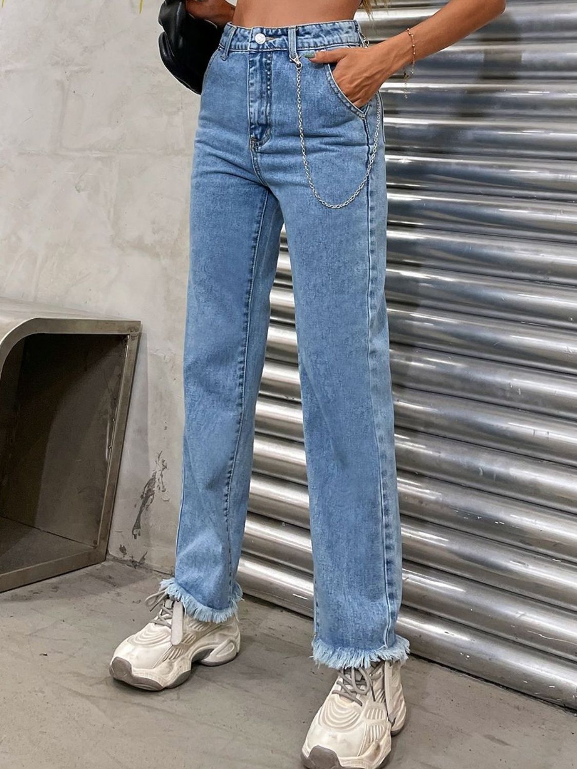 Raw Hem Jeans with Pockets - felvior