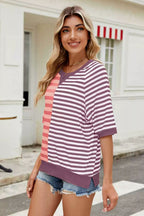 Striped Round Neck Half Sleeve T-Shirt