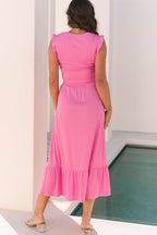 Ruffle Trim Round Neck Top and Drawstring Skirt Set