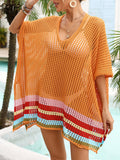Slit Openwork V-Neck Half Sleeve Cover-Up - felvior