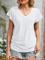 Eyelet V-Neck Short Sleeve Top