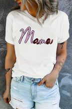 MAMA Sequin Round Neck Short Sleeve T-Shirt