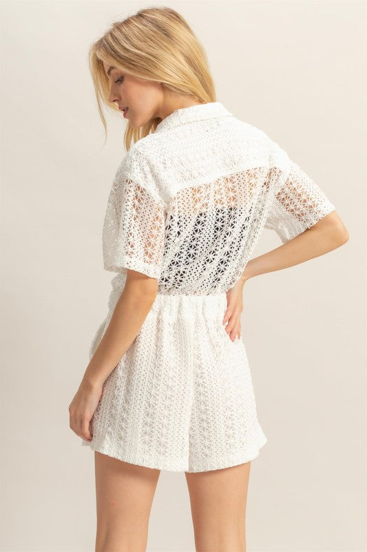 HYFVE Crochet Button Front Short Sleeve Romper Secondary image