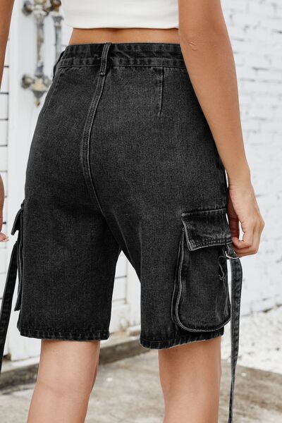 Washed Cargo Denim Shorts