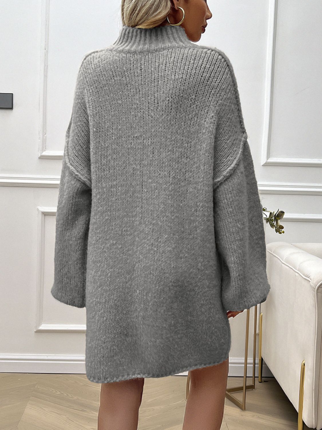 Devine Mock Neck Long Sleeve Mini Sweater Dress - felvior