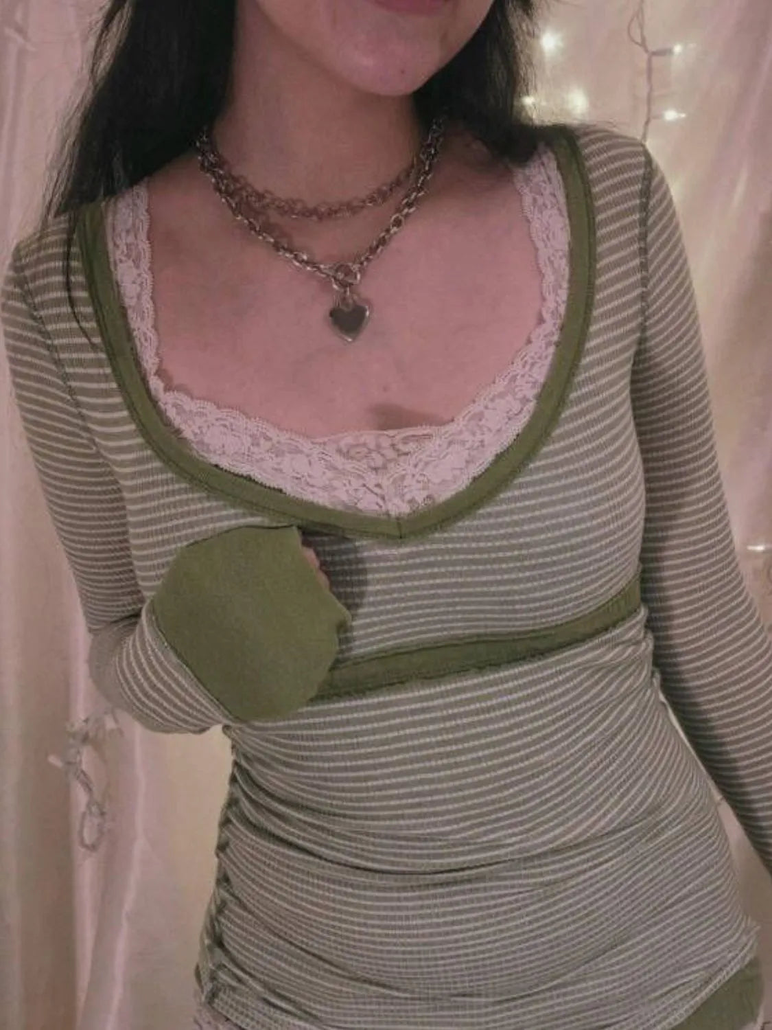 Contrast Striped Long Sleeve T-Shirt Image principale du produit