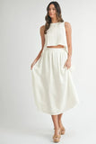 MABLE Wrinkled Round Neck Swing Top and Skirt Set - felvior