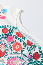 Floral Print Round Neck Ruffle Trim Blouse